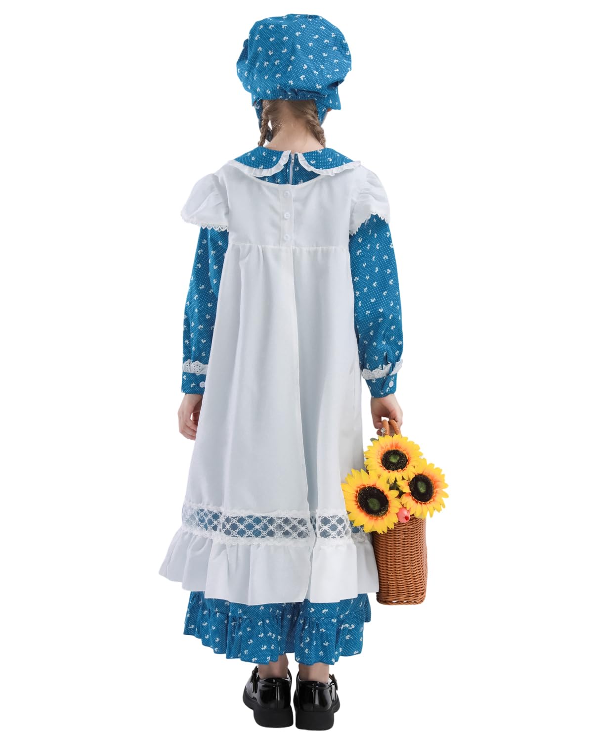 Cr Rolecos Colonial Costume Girls Prairie Pioneer Dress For Girls With Lace Pilgrim Costume Blue Xl Age Over 4 Years Old