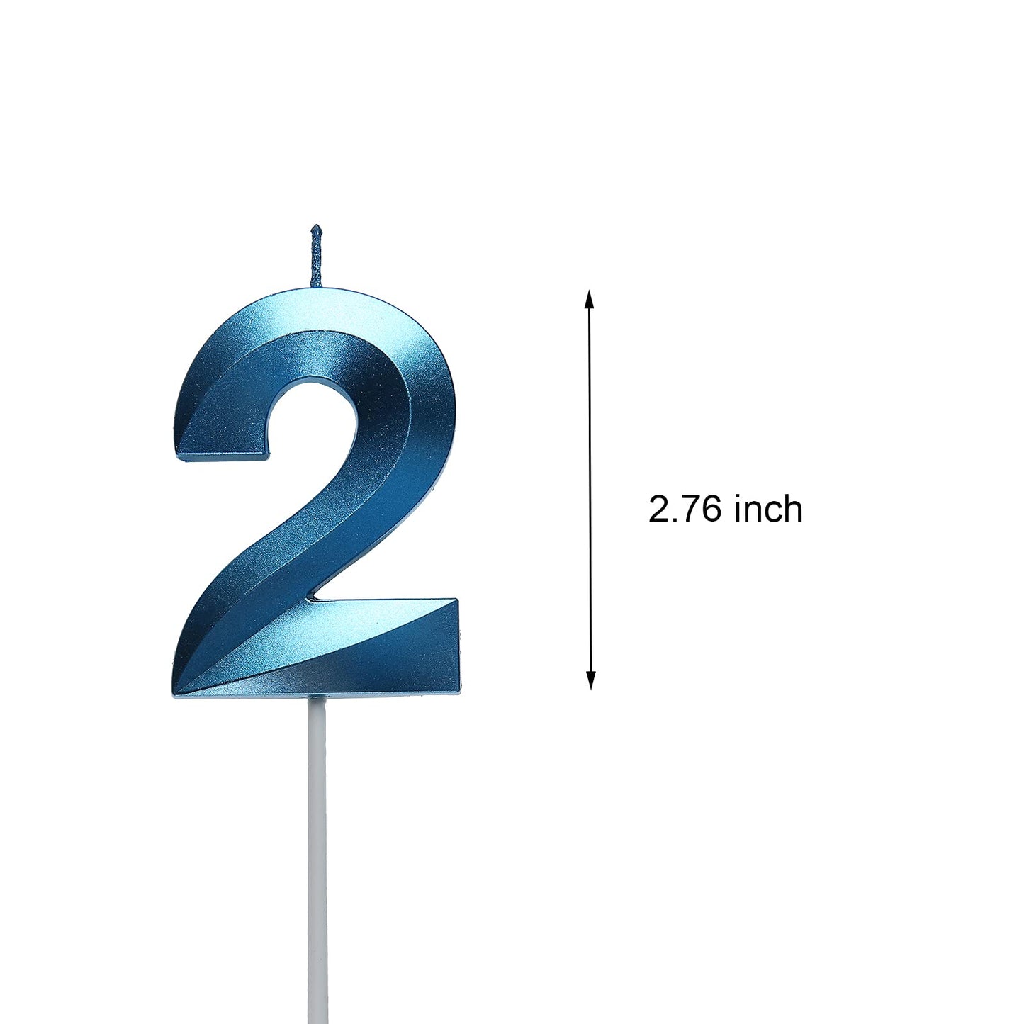2.76 inch Blue 2 Birthday Candles,3D Number 2nd Cake Topper for Birthday Decorations No 21 22 23 24 25 26 27 28 29