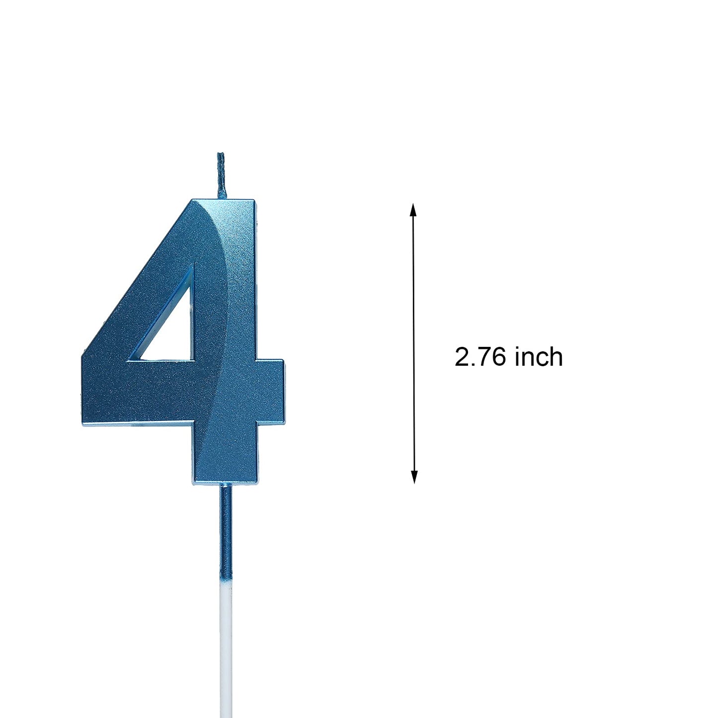 Qj-solar 2.76 inch Blue 4 Birthday Candles,3D Number 4th Cake Topper for Birthday Decorations No 14 40 41 42 43 44 45 46 47 48 4