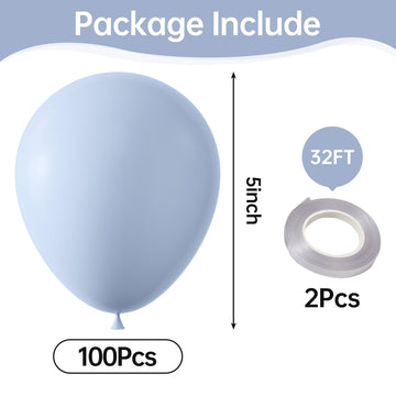 Kalor Pastel Blue Balloons,100 Pcs 5 Inch Mini Matte Latex Balloons For Balloon Garland Arch, Birthday Decoration, Wedding Party, Baby Shower Decorations