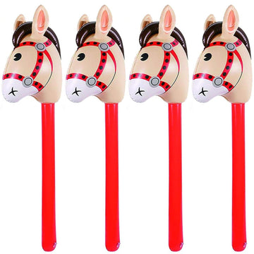 4Pcs Inflatable Stick Horse - Pony/Western Cowboy/Horse Baby Shower Birthday Party Decorations Inflatable Horse Head (Red)
