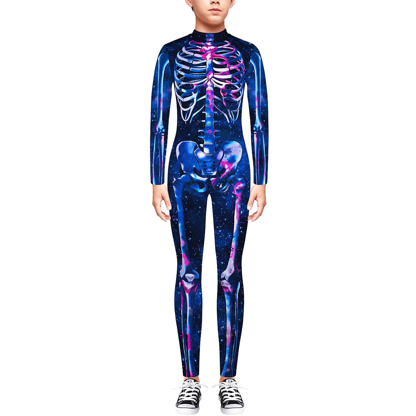 Remimi Kids Halloween Skeleton Costume 3D Print Zip Up Back Funny Party Boys Skull Bone Bodysuit Outfit Starry 7-8 Years
