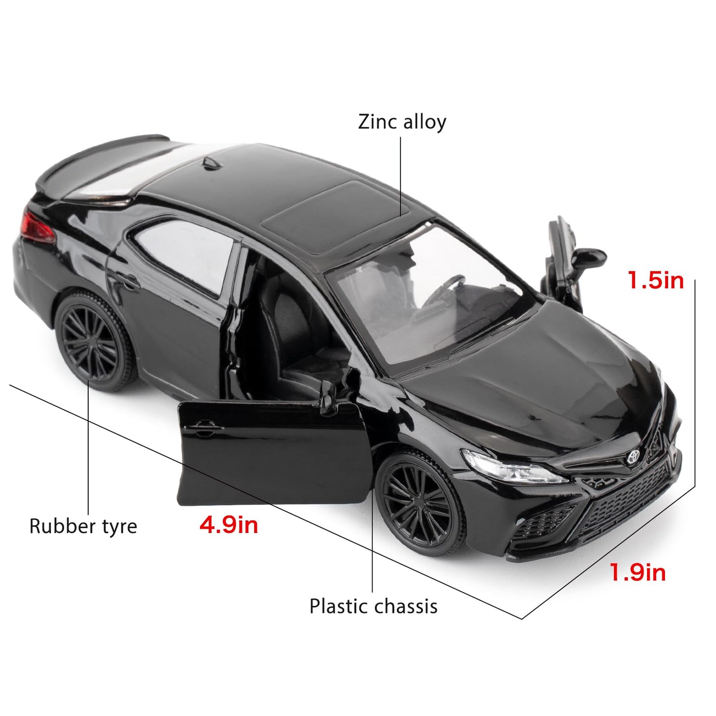 RMZ City 1:36 Camry XSE Diecast Model Car, Pull Back Toy, Black, Doors Open, Gift for Kids Aged 3 and Up, Model 554063