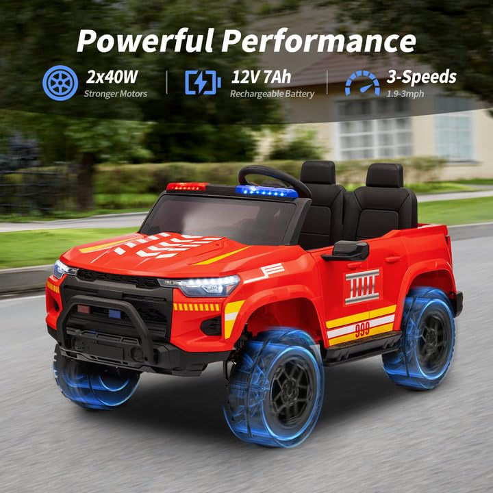 Outfunny 12V Electric Police Car For Kids, 2 Seater Ride On Toy Car For Kids Aged 4-8 With Remote Control, Bluetooth - Red