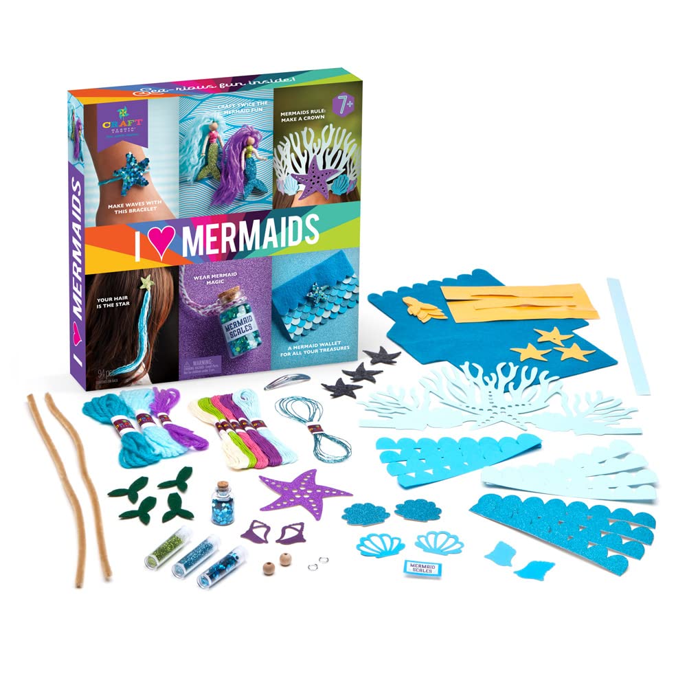 Craft-tastic - I Love Mermaids Kit - Craft Kit Includes 6 Mermaid-Themed Projects