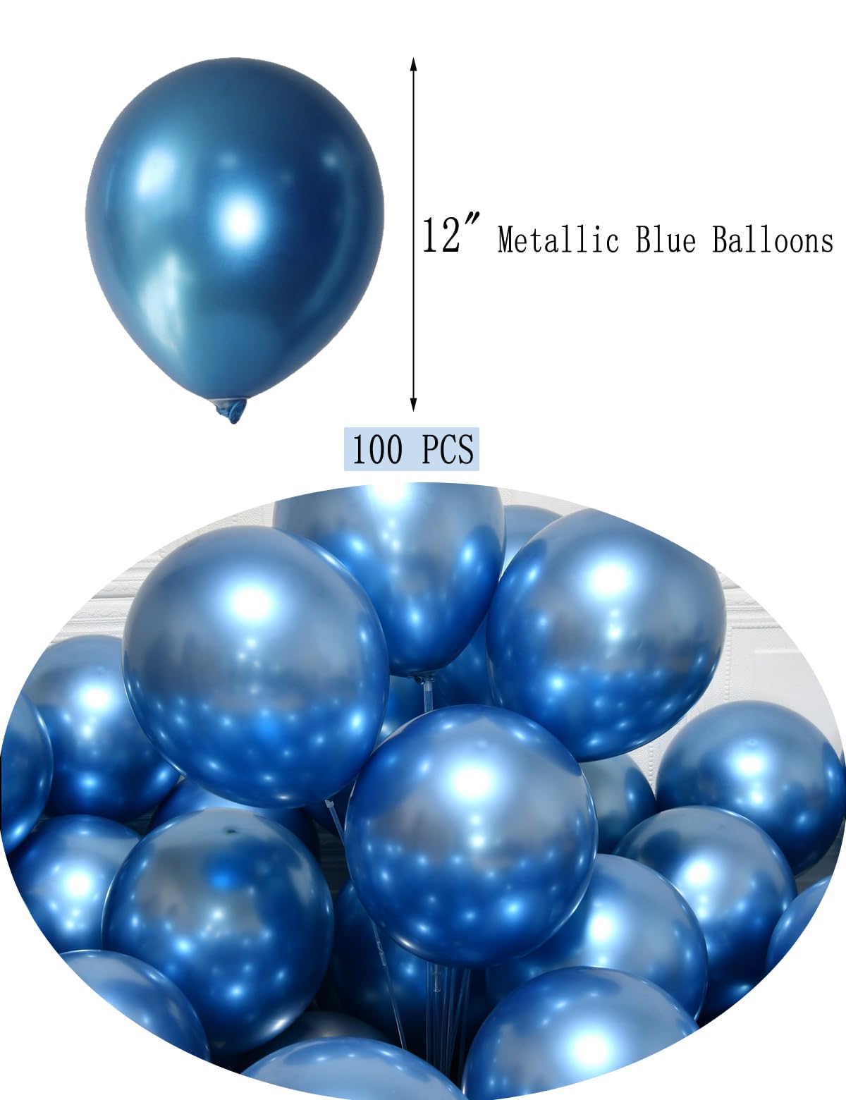Chrome Metallic Blue Balloons 12 Inch 100 Pcs Latex Balloons Birthday Balloons Shiny Balloons Graduation Halloween Party Decorat