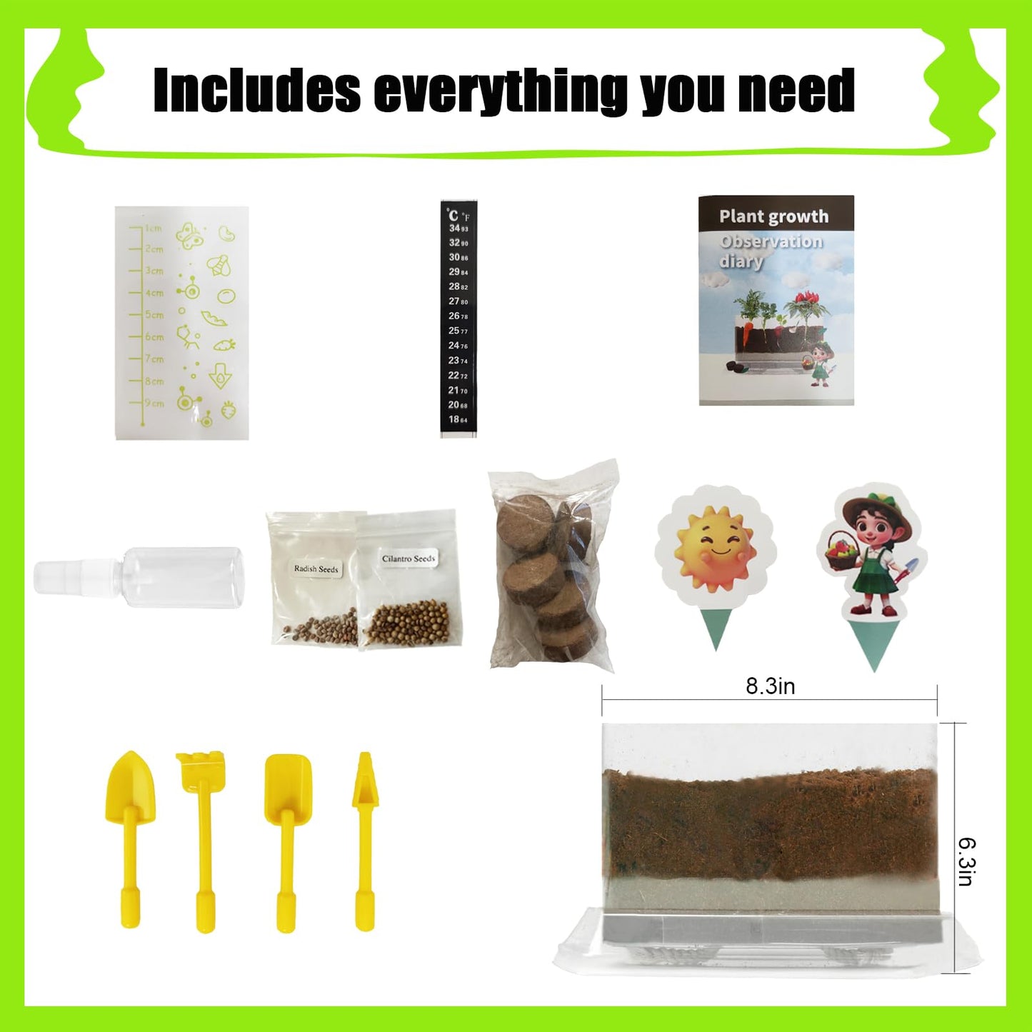 WKLOUYHE Root Viewer Kit – STEM Toy for Kids 6-10, Green Plastic Gardening Set, DIY Craft Growing Kit, Birthday & Easter Gift