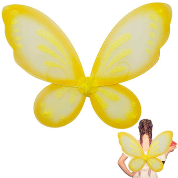 Nenmatte Fairy Girls Wings,Girls Butterfly Wing For Birhday Party,Sparkle Angel Wings Halloween Costume Dress Up For Kids Women (Yellow)