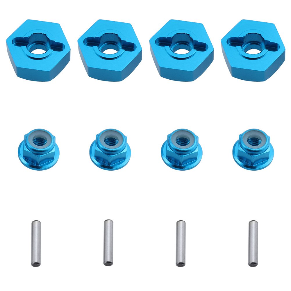 HobbyPark 12mm Aluminum Wheel Hex Drive Hub Adaptor (4P) & M4 Locknut (4P) RC Model Car Parts Blue