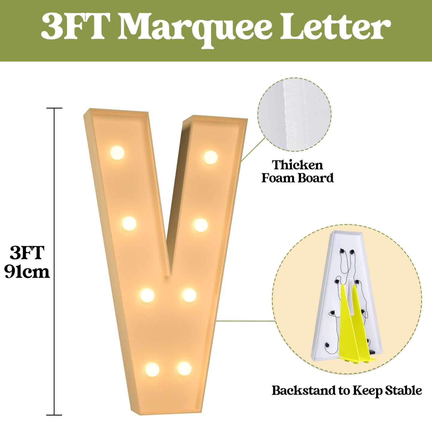 3Ft Marquee Light Up Letters, Large Marquee Letters V For Party Decorations, Big Baby Letters For Baby Shower Birthday Party Dec