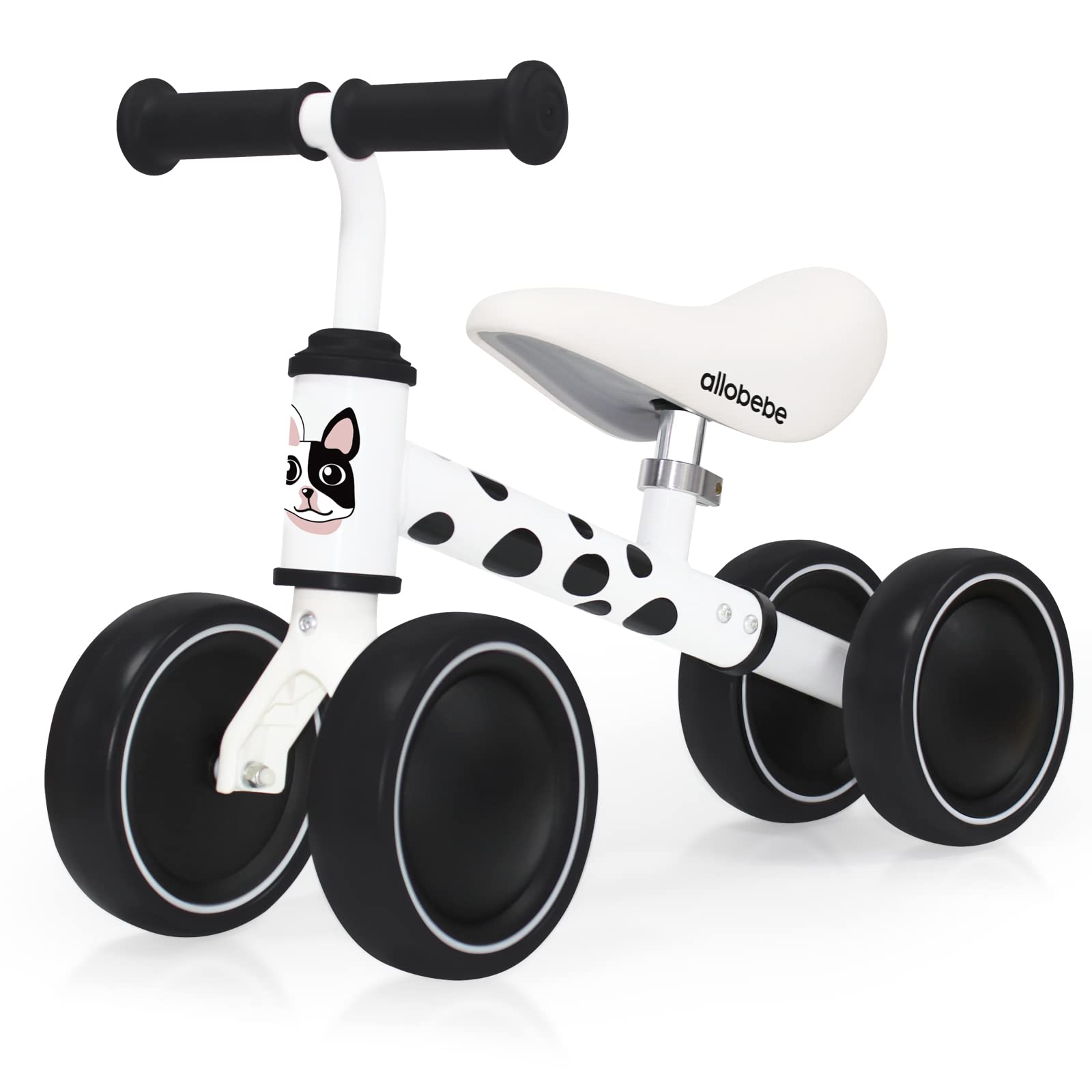 Allobebe Baby Balance Bike For 1 Year Old, Toddler First Balance Bike, No Pedal Infant 4 Wheels Baby Walker First Birthday Gift, Mini Bike For 12-24 Months, Spotty Dog