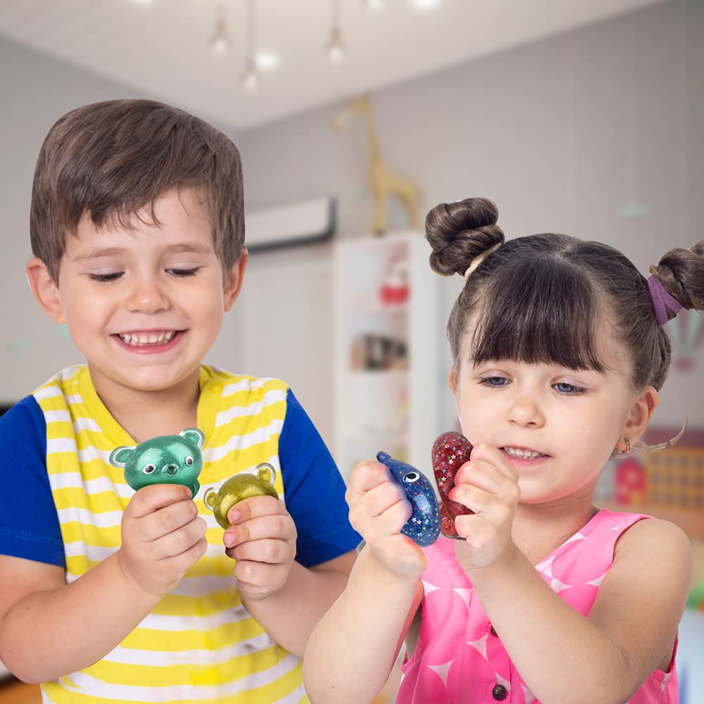 Artcreativity Squish Sticky Bear, Set Of 4, Glittery Squeeze Stress Relief Toys For Kids, Fidgeting Anxiety Toys In Assorted Col