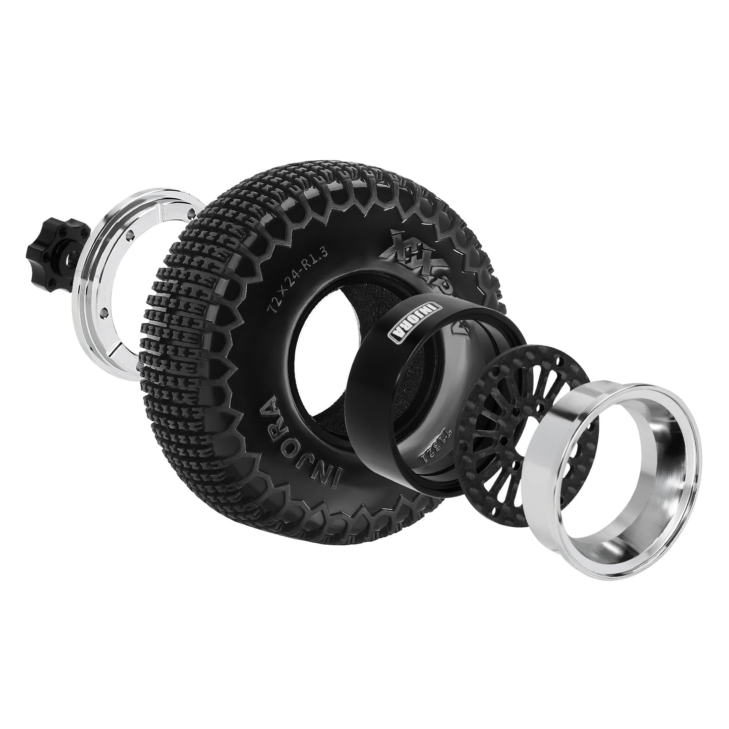 Injora 18-Spoke Moduwheel 1.3'' Beadlock Wheels With Xhx Pin Tires For Trx4M Scx24 1/18 1/24 Rc Crawler(Silver)