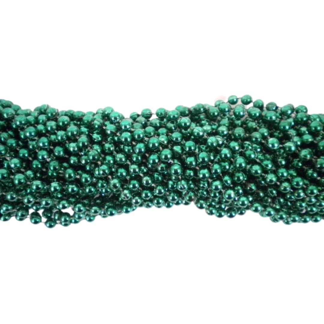 33 inch 07mm Round Metallic Dark Green Mardi Gras Beads - 6 Dozen (72 Necklaces)
