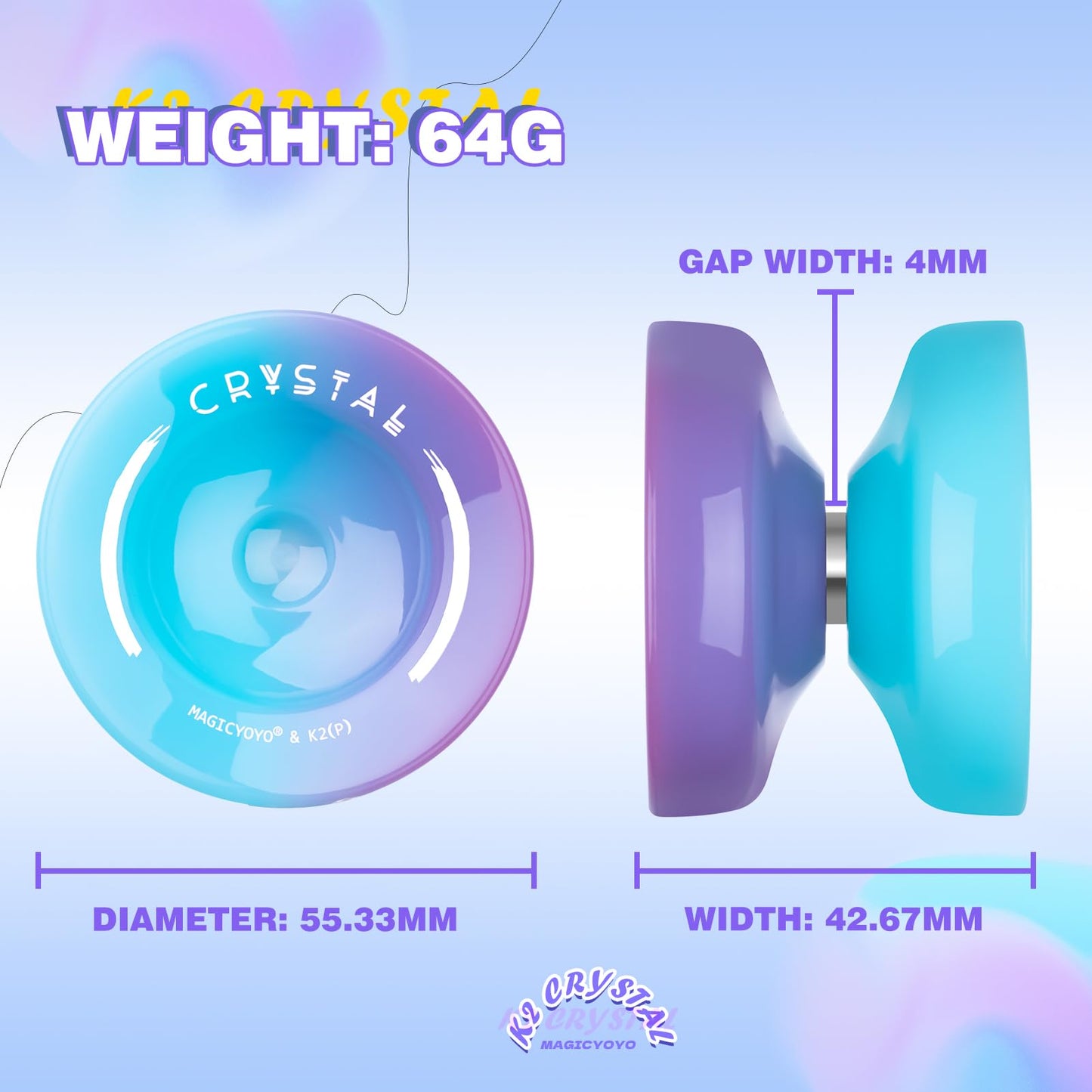 Yoyo Professional K2 Crystal Yo Yo, Responsive Yoyo For Kids Beginners, Dual Purpose Yoyo For Adults Advanced + Unresponsive Yo-