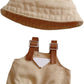 17cm Clothes for Doll Hat & Overalls Set Suit Cute Clothes for Doll Dress up (Khaki)