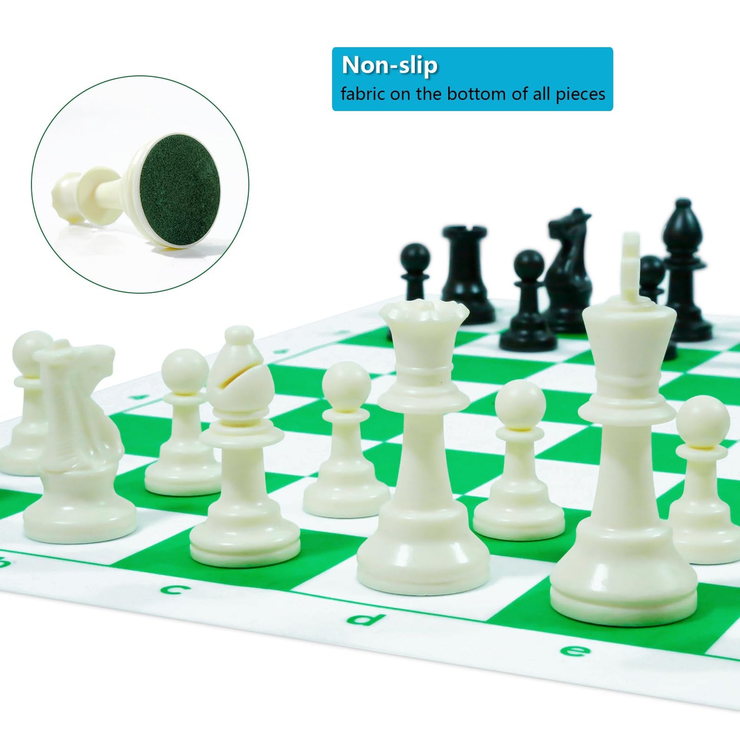 Travel Chess Set 20'' Silicone Chess Board-3.75'' King Height Plastic Chess Piece, Extra Queens & Storage Bag, 2 In 1 Portable C