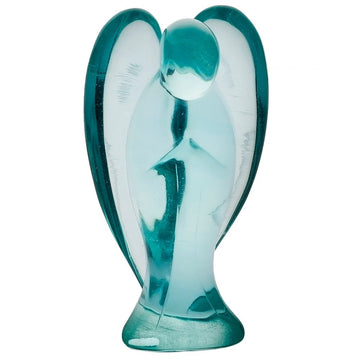 Rockcloud Healing Crystal Gemstone Carved Pocket Crystal Guardian Angel Figurines 3 Inch, Sea Blue Obsidian