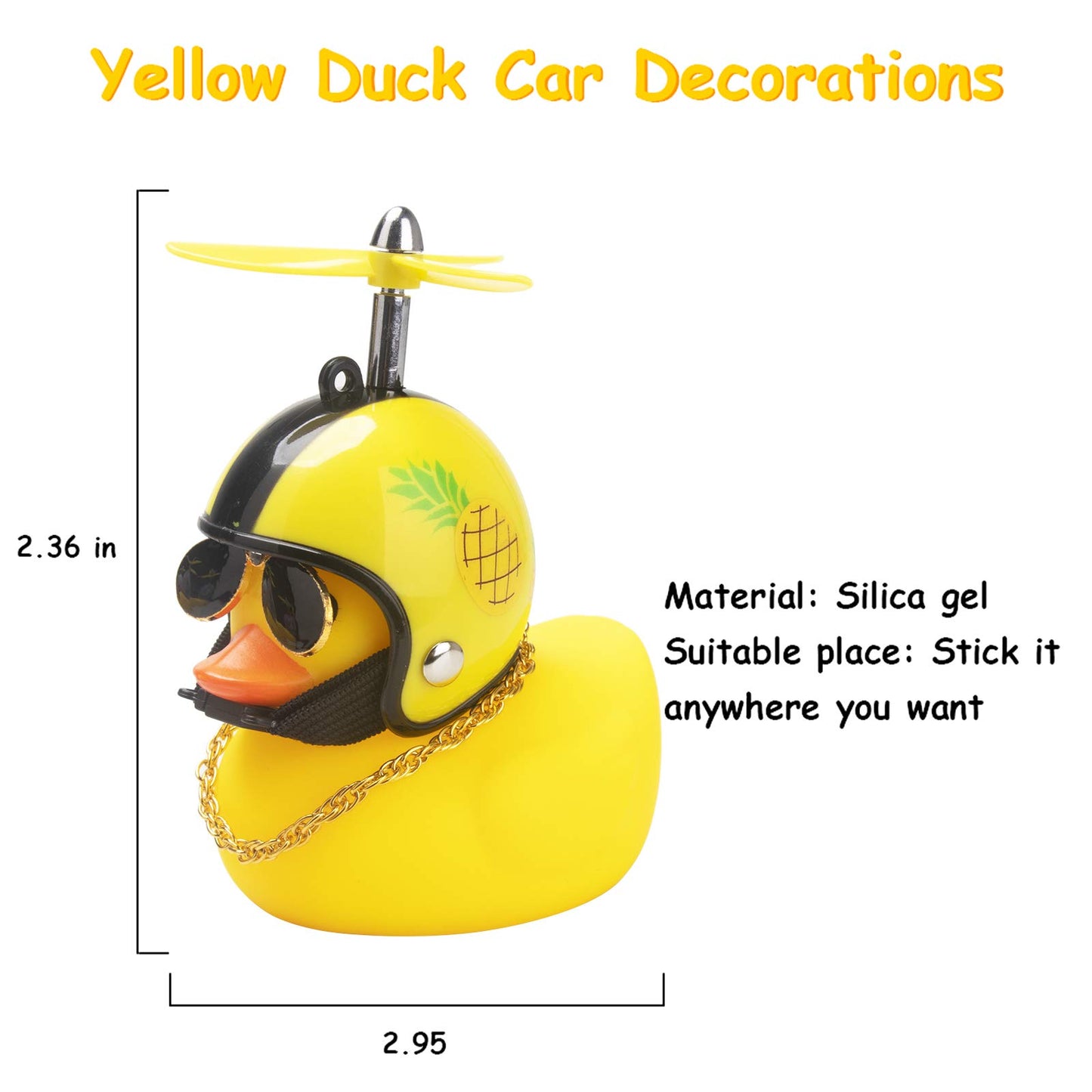 Wonuu Rubber Duck Car Ornaments Yellow Duck Car Dashboard Decorations Cool Glasses Duck With Propeller Helmet (Pineapple-Yellow)
