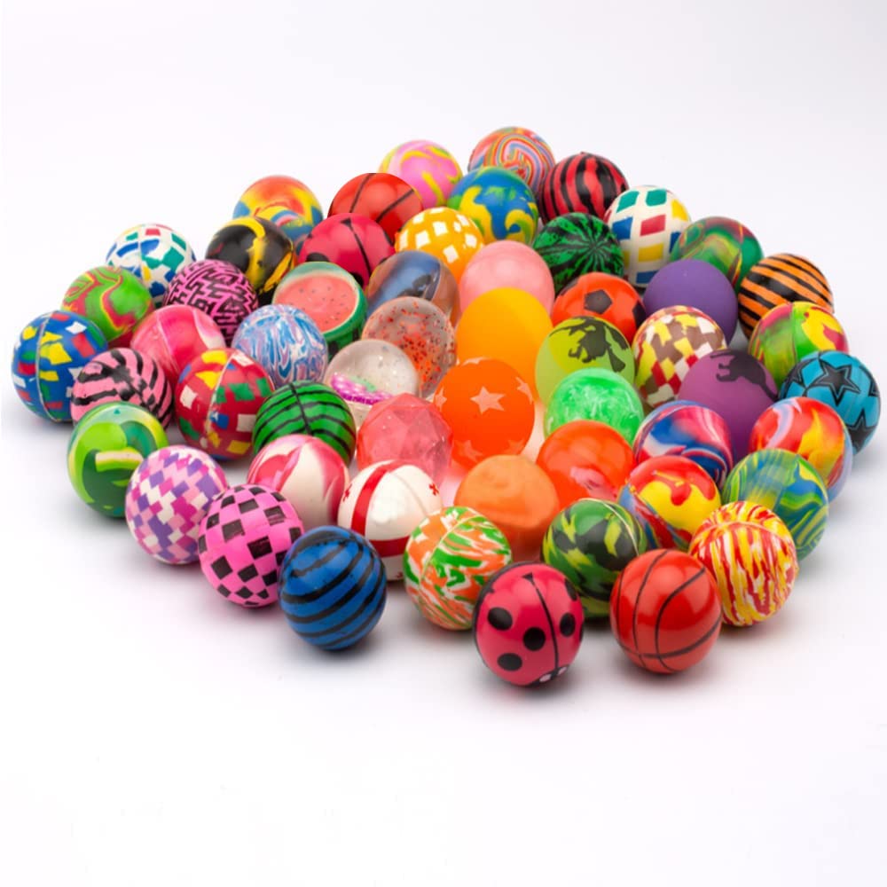 Obtanim 100 Pieces Colorful Bouncy Balls Bulk Mixed Pattern High Bouncing Balls For Kids Party Favors, Prizes, Birthdays Gift (2