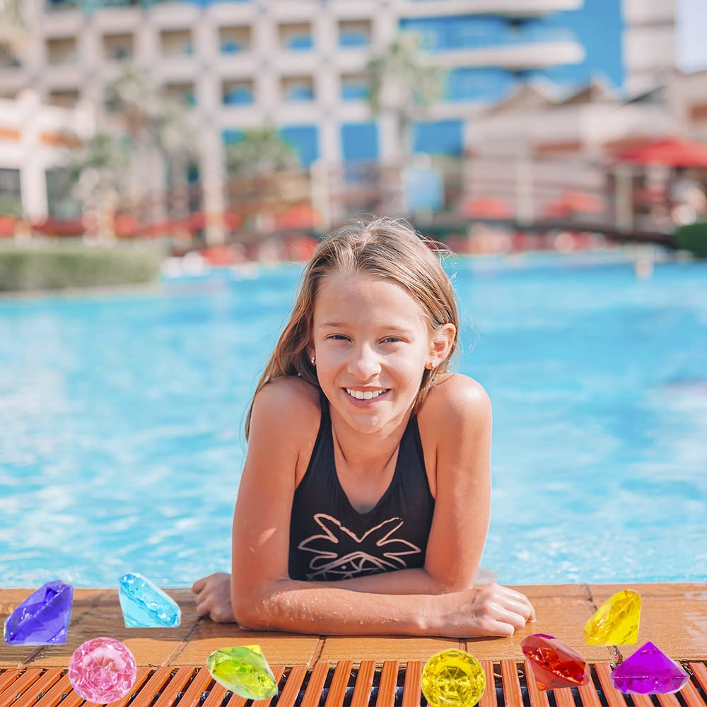 Hercugifts 2 Pack Diving Toys Colorful 6 Big Gems Sets With Treasure Pirate Box Summer Swimming Gem Pool Toys Treasures Gift Sets (Golden)