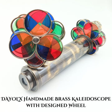 DAYOL'X Handcrafted Etched Floral Brass Kaleidoscope - Vintage Lacquered Collectible with Dual Turning Wheels - Antique Decorative Gift - Perfect for Thanksgiving  Christmas  or Holiday Gifting