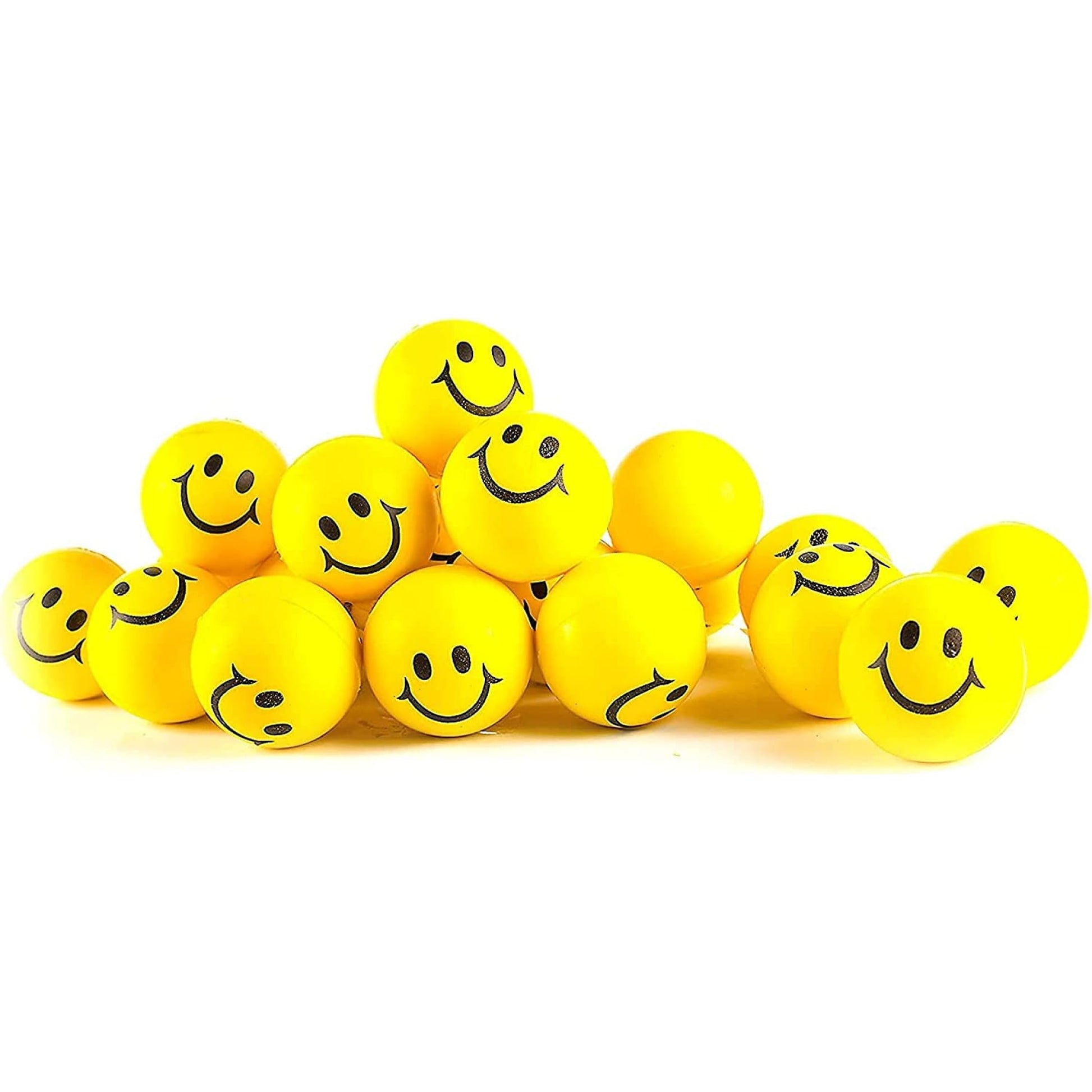 Neliblu 24 Pack Stress Balls For Kids And Adults - 2' Stress Ball In Bulk - Neon Yellow Squishy Balls With Smiley Faces - Fun Party Favors For Classroom, Goodie Bags, And Fidget Toys For Kids