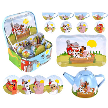 Regal Games Old Macdonalds Tea Time - Barnyard Animal Designed Kids Tea Time Set - Includes 1 Teapot, 4 Cups, 4 Saucers, 1 Plat