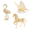 Georgie Porgy 3D Wooden Puzzles For Kids Toys Construction Woodcraft Kits Diy Model Puzzle Kits Birthday Gifts Pack Of 3 (Butterfly Unicorn Flamingo)