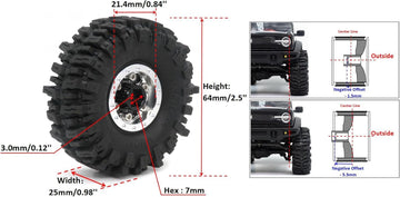 HOBBYSOUL 64 * 25mm Soft Sticky 1.0 Mud Slingers tires & Adjustable Offset 1.0 beadlock Wheels, Negative Offset 1.0 Wheels and t