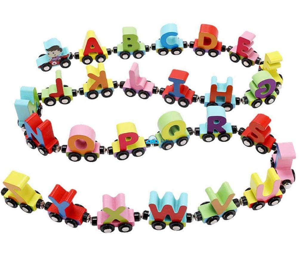 Funblast Wooden Magnetic Alphabet Colorful Train, Educational Model Vehicle Toys, Set Of 26 Pcs A To Z, Educational Learning Toy
