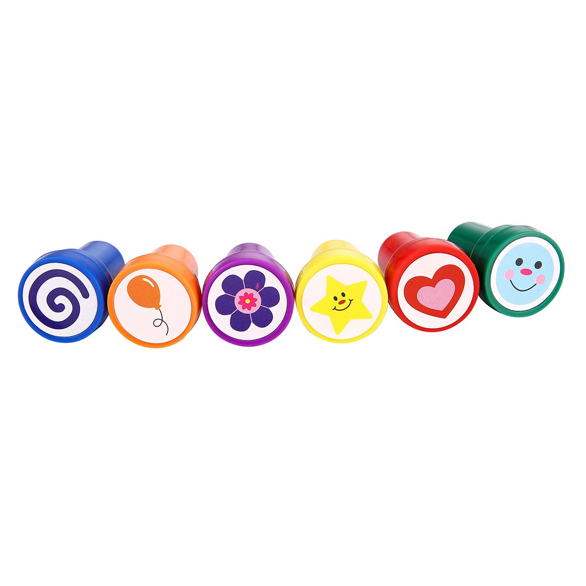 LUCKYBIRD Self Inking Stamps Set for Kids - 6 Count Plastic Balloon & Star Stamps, 1x1x1.3 inches, Model LUCKYBIRDS