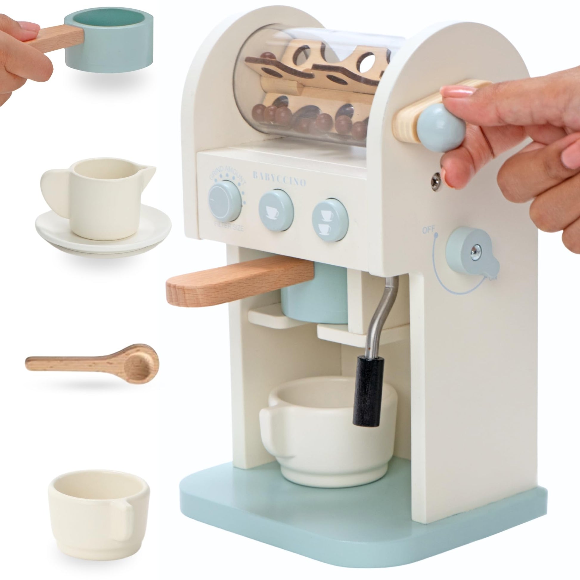 Toy Coffee Maker for Kids - Wooden Coffee Maker Toy for Imaginative Play - Kids Coffee Maker Playset for Skill Development - Boo