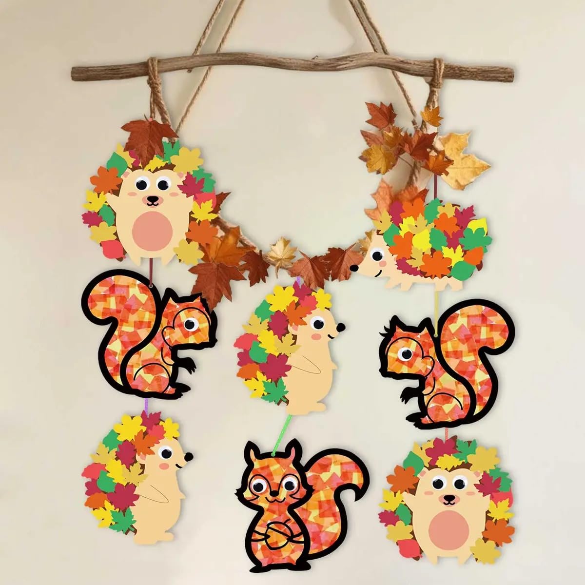 Zliisang 12PCS Make You Own Fall Crafts Kit Bulk Fall Animals Paper Suncatchers Foam Stickers Crafts DIY Kit for Autumn Thanksgi