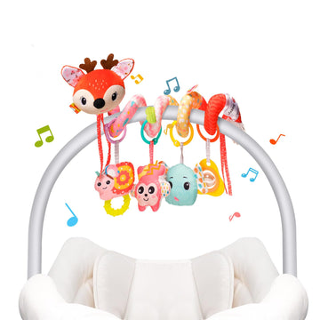 Car Seat Toys, Cute Deer Car Seat Toys For Babies 0-6 Months Boy, Stroller Toys With Crinkle, Teether, Music Box, Rattle, Bb Squ