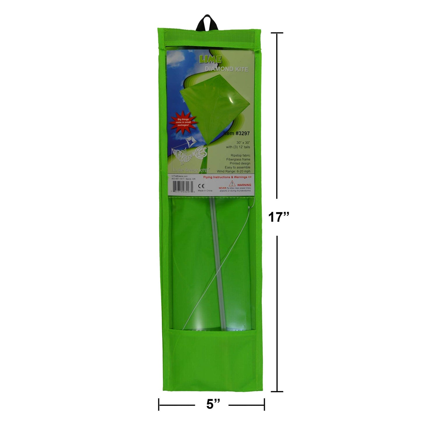 In The Breeze 3297 - Lime 30 Inch Diamond Kite - Solid Green, Fun, Easy Flying Kite