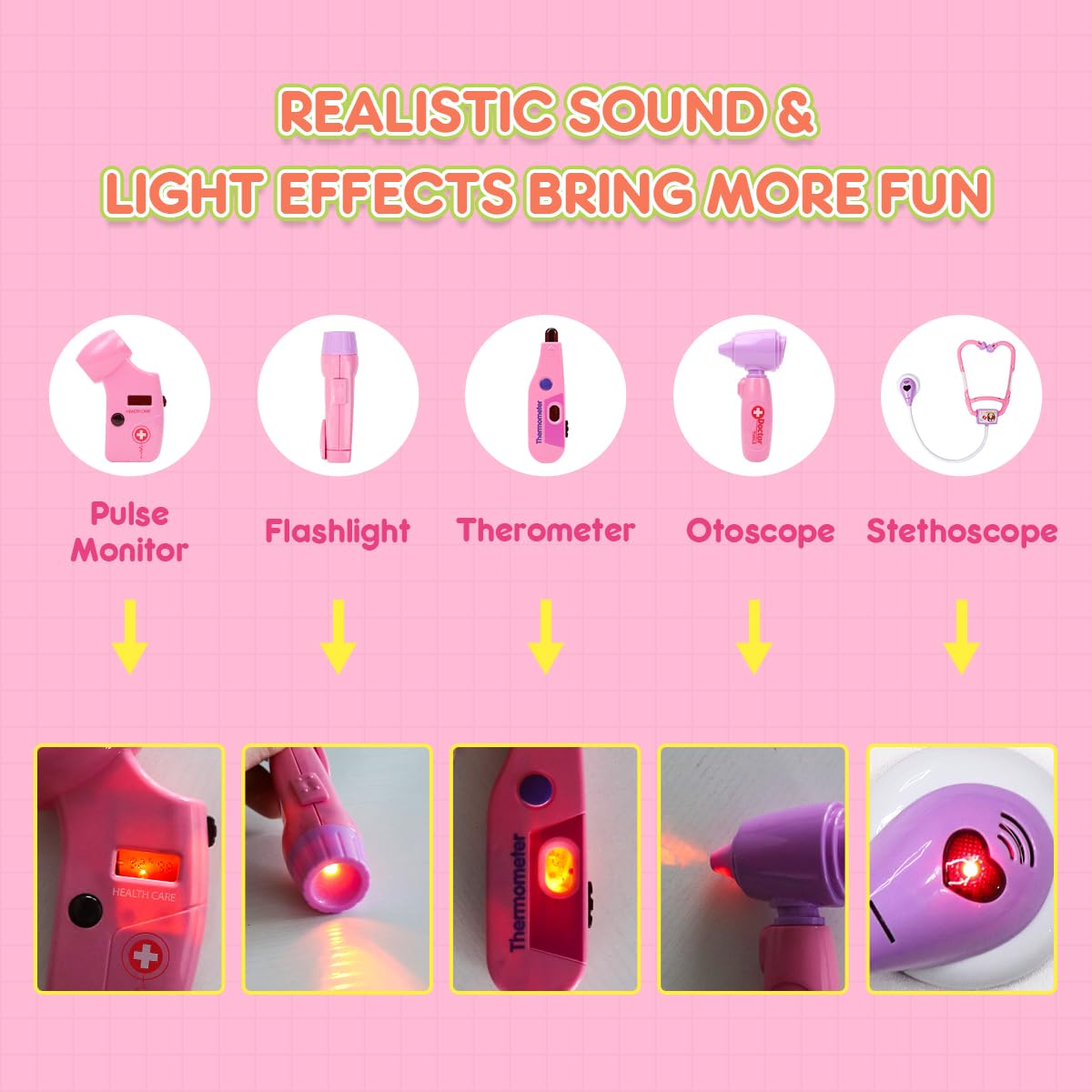 Meland Toy Doctor Kit for Girls - Pretend Play Set with Stethoscope, Dog Toy & Costume - Ideal Gift for Kids Ages 3-6