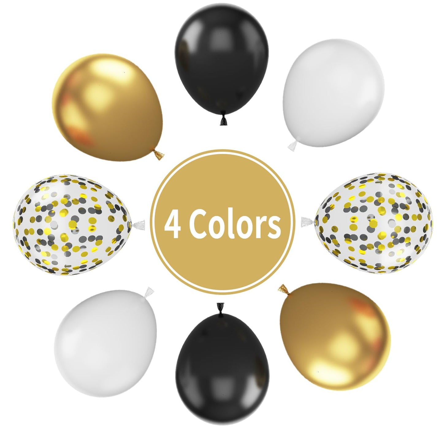 Paready Black Gold Balloons, 60 Pcs Black White Party Balloons 12 Inch Metallic Gold And White Latex Balloons Gold Black Confett