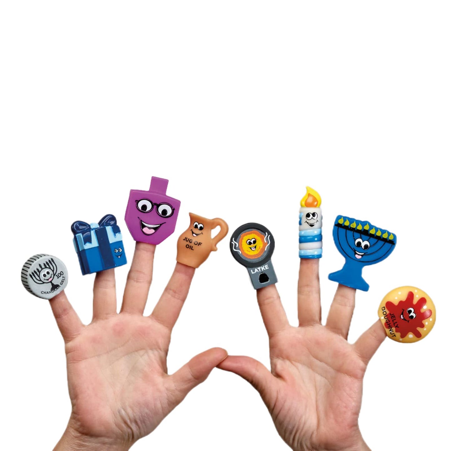 Rite Lite Hanukkah Finger Puppets Gift Set - Fun & Educational Jewish Holiday Party Favors Goodie Bag Rewards Hanukkah Toys Kids Party Favors Dreidel, Menorah, Candle, Gelt Coin, Jug, Latke, Donut