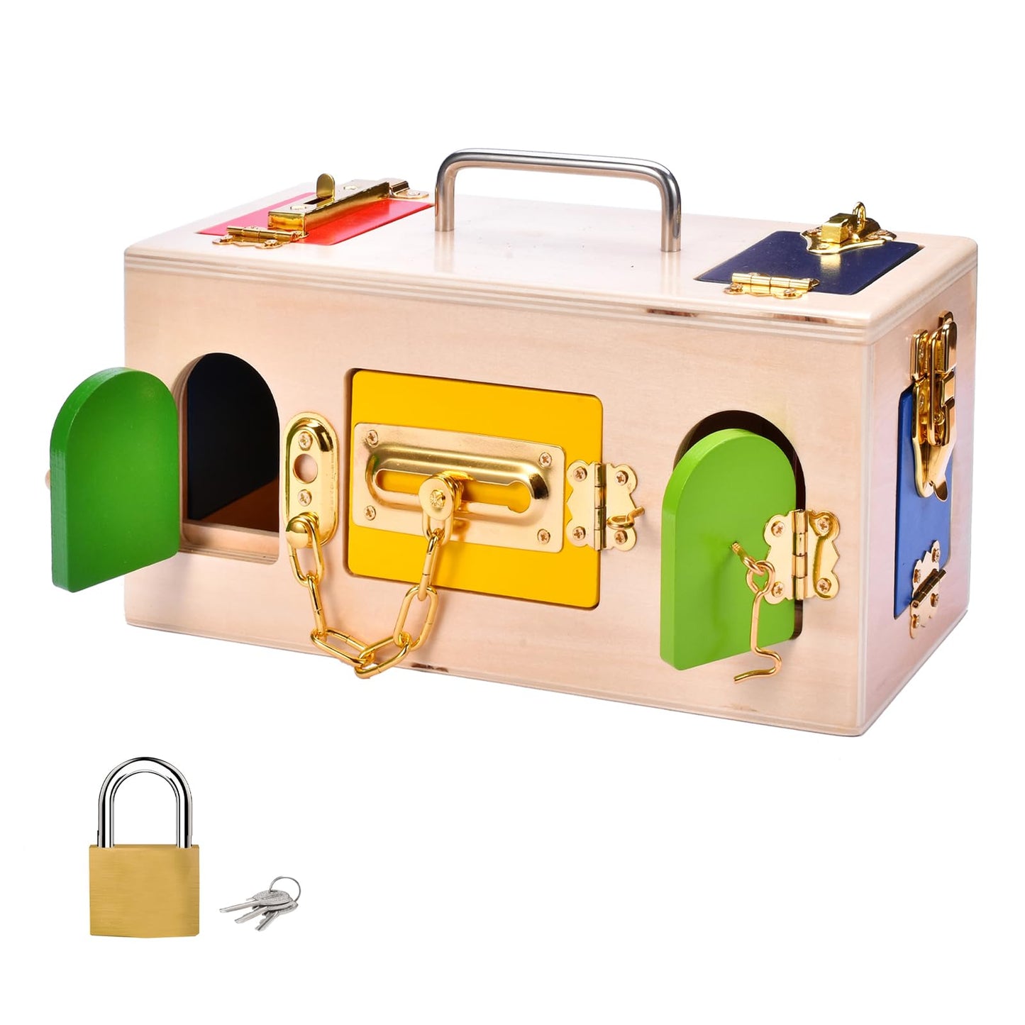 Mickyu Wooden Activity Cube Busy Board For 1-3 Years Old, Montessori Lock Box Learning Toys, Sensory Fidget Toys For Kids With A