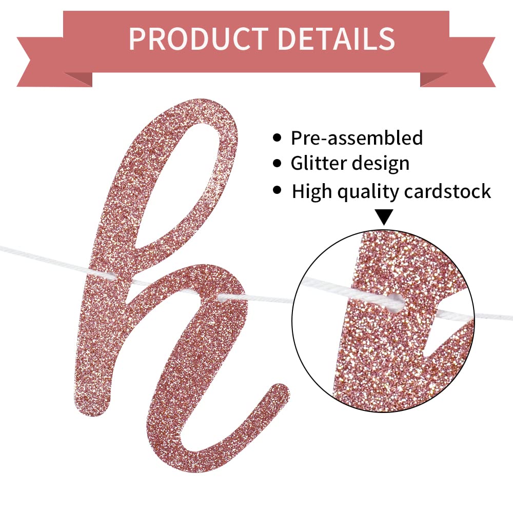 Rose Gold Happy Birthday Banner - No Diy - Rose Gold Birthday Party Banner In Script - Pre-Strung - Rose Gold Glitter Birthday G