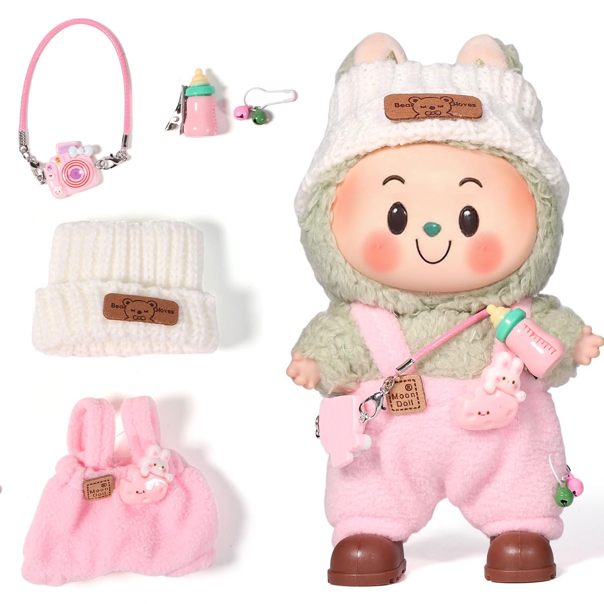 AICase for 17cm Doll Clothes/Outfit Clothing Set for 17cm Doll 3 Piece Set Hat Clothing Boys and Girls Stylish Adorable Clothes Accessories _Pink-16