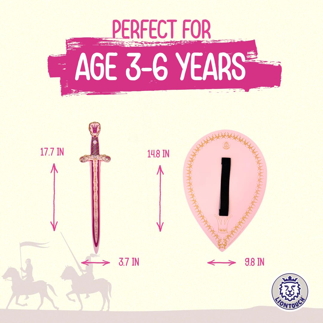 Liontouch - Queen Rosa Toy Set for Girls - 3-6 Years | Pink Foam decorative replica blade & Shield for Pretend Play for Toddlers in Glittering Medieval Style | Safe & Durable Accessories for Royal Dress Up & Costumes