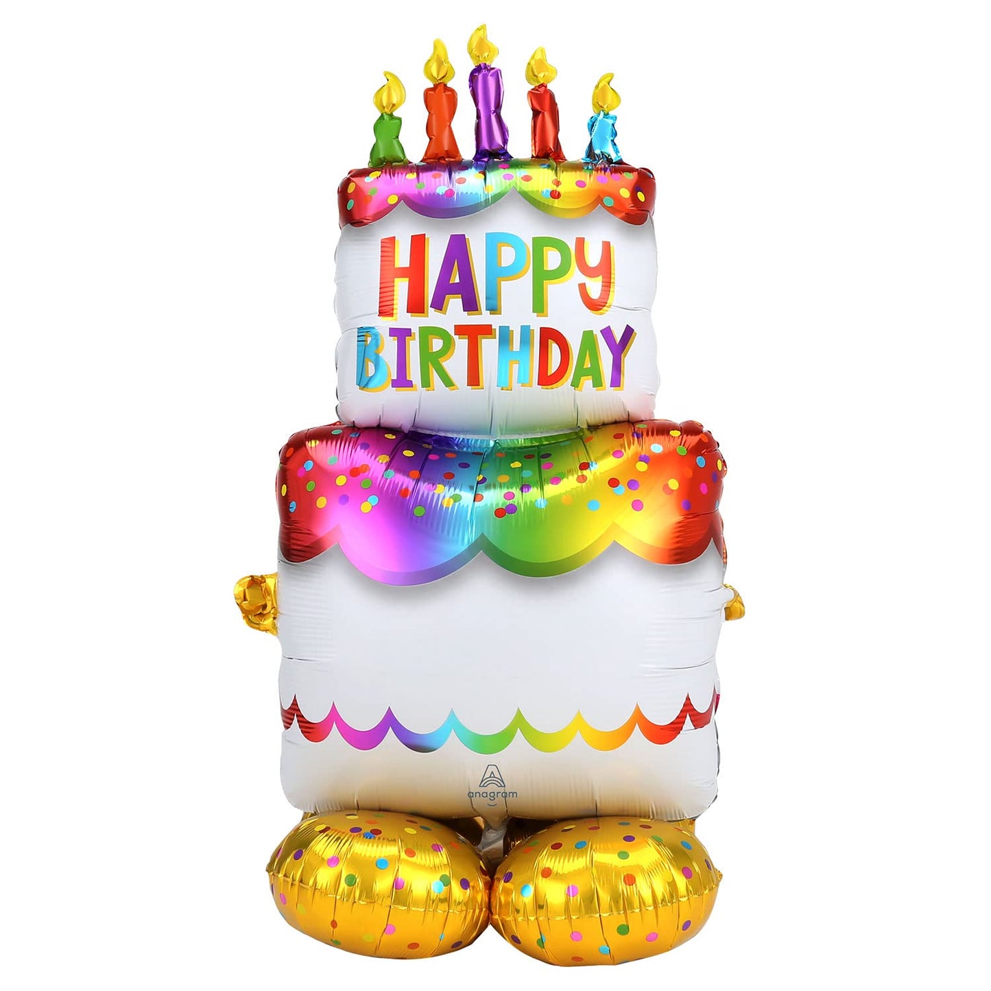 Anagram Birthday Cake Foil Balloon, 53" Multicolor Mylar, Model 10234701, Pack of 1