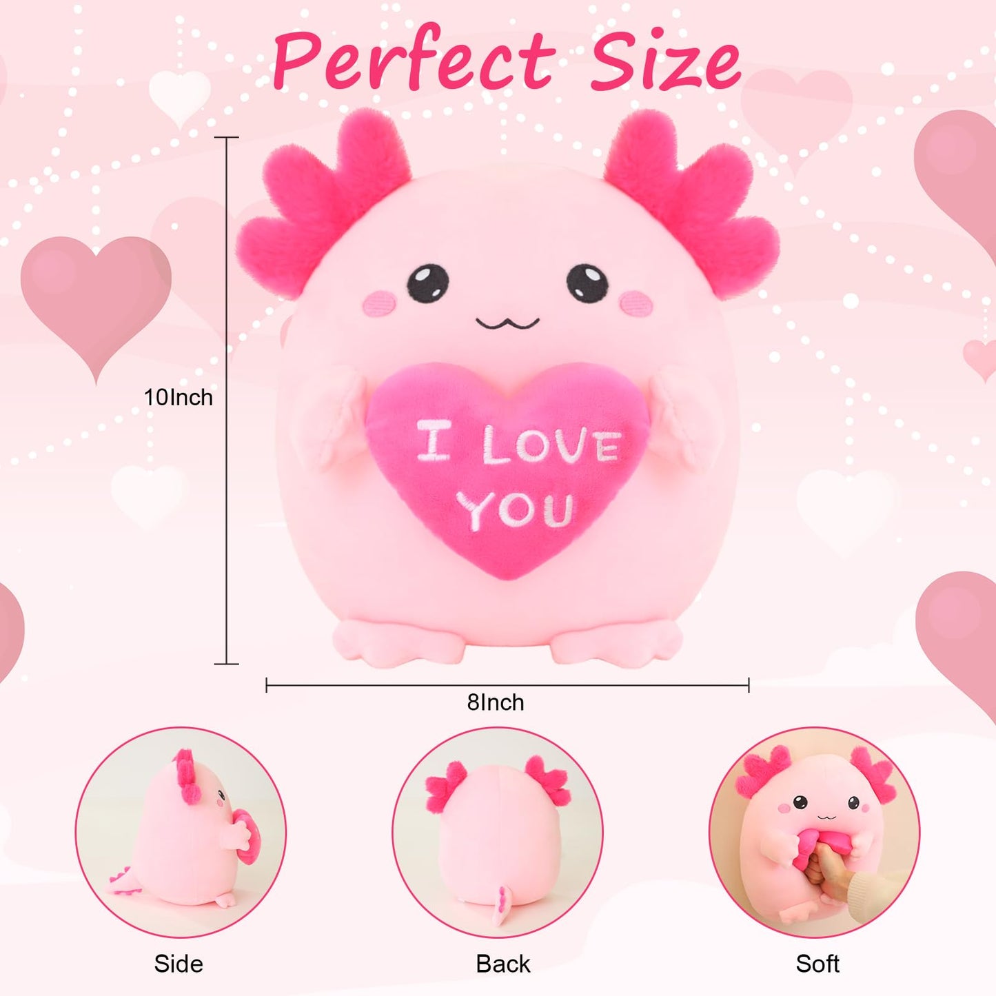 Finebee Axolotl Stuffed Animal, Loving Axolotl Plush Toys With Holding Heart I Love You For Valentine'S Day, Sweet Romantic Anni
