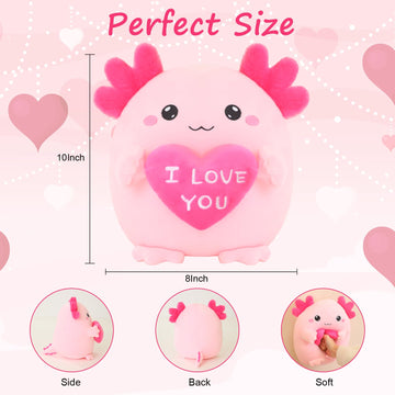 Finebee Axolotl Stuffed Animal, Loving Axolotl Plush Toys With Holding Heart I Love You For Valentine'S Day, Sweet Romantic Anni