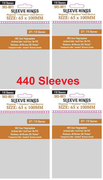 Sleeve Kings Magnum ''7 Wonders'' Card Sleeves 65 X 100 Mm (4X110 Pack, 440 Sleeves)