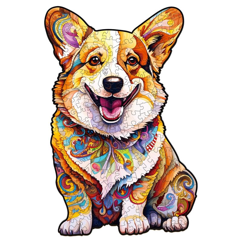 Jigfoxy Wooden Puzzles for mature-themeds  Clever Corgi Wood Puzzles mature-themed  Unique Animal Shape Wooden Jigsaw Puzzles  Birthday Gifts for Puzzles Lovers Family Friend (L-13.3 * 8.8in-220pcs)