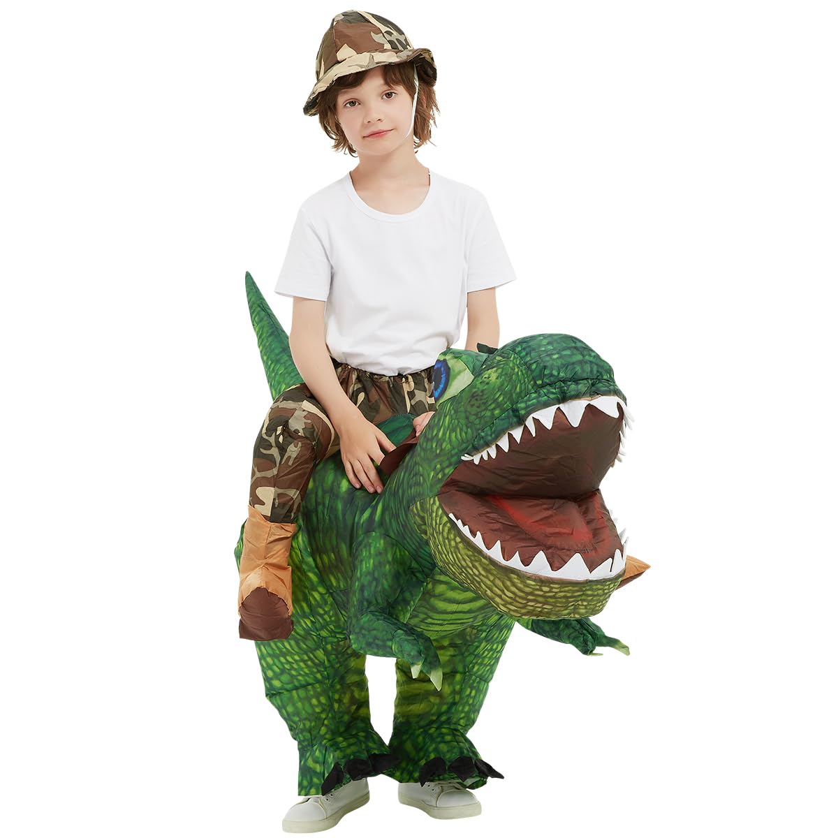 GOOSH Inflatable Dinosaur Costume Kids 36IN Halloween Blow up Costumes for Boys Girls Riding Diplodocus Air Costume for Party