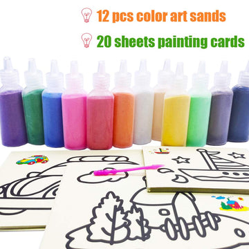 Zddaoole 32 Pcs Art Sand Kits,12 Color Art Sand Kit Scenic Sand With 20 Sheets Sand Art Painting Cards Set,Diy Sand Arts And Cra